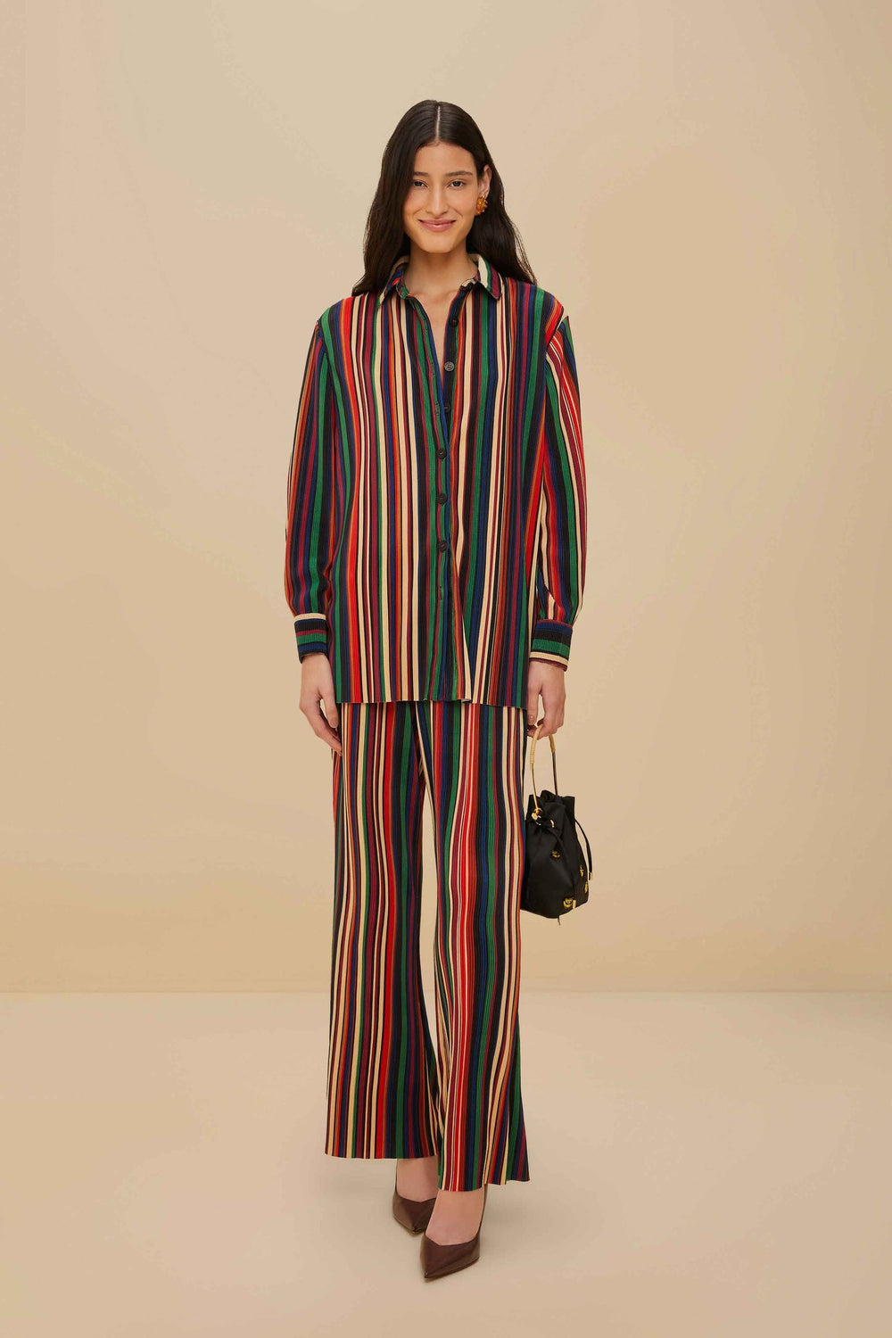 Multicolor Pipa Stripes Pleated Pants | FARM Rio Women