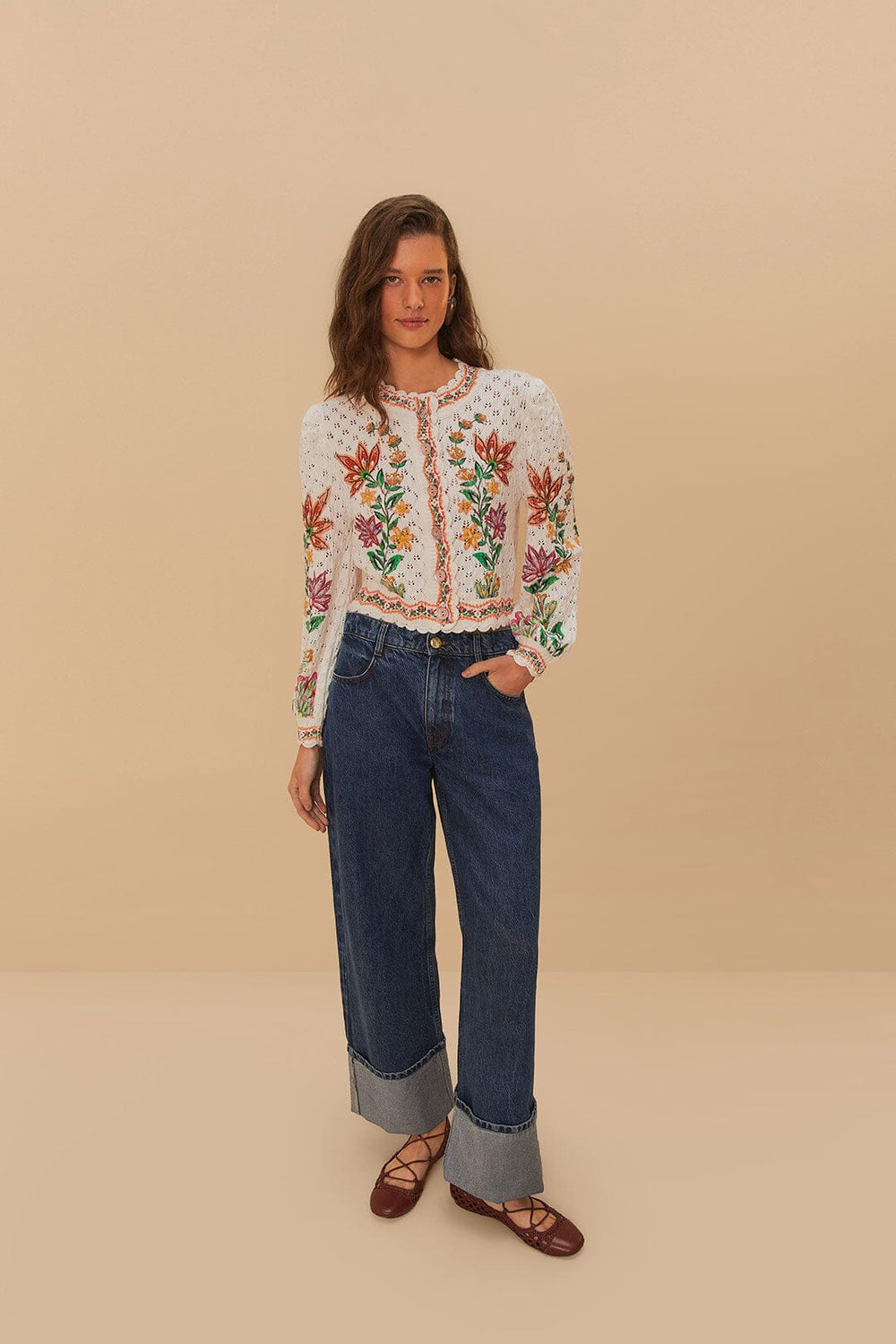 Denim Low Waist Wide Pants | FARM Rio Women