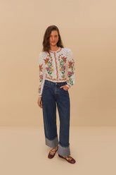 Denim Low Waist Wide Pants | FARM Rio Women