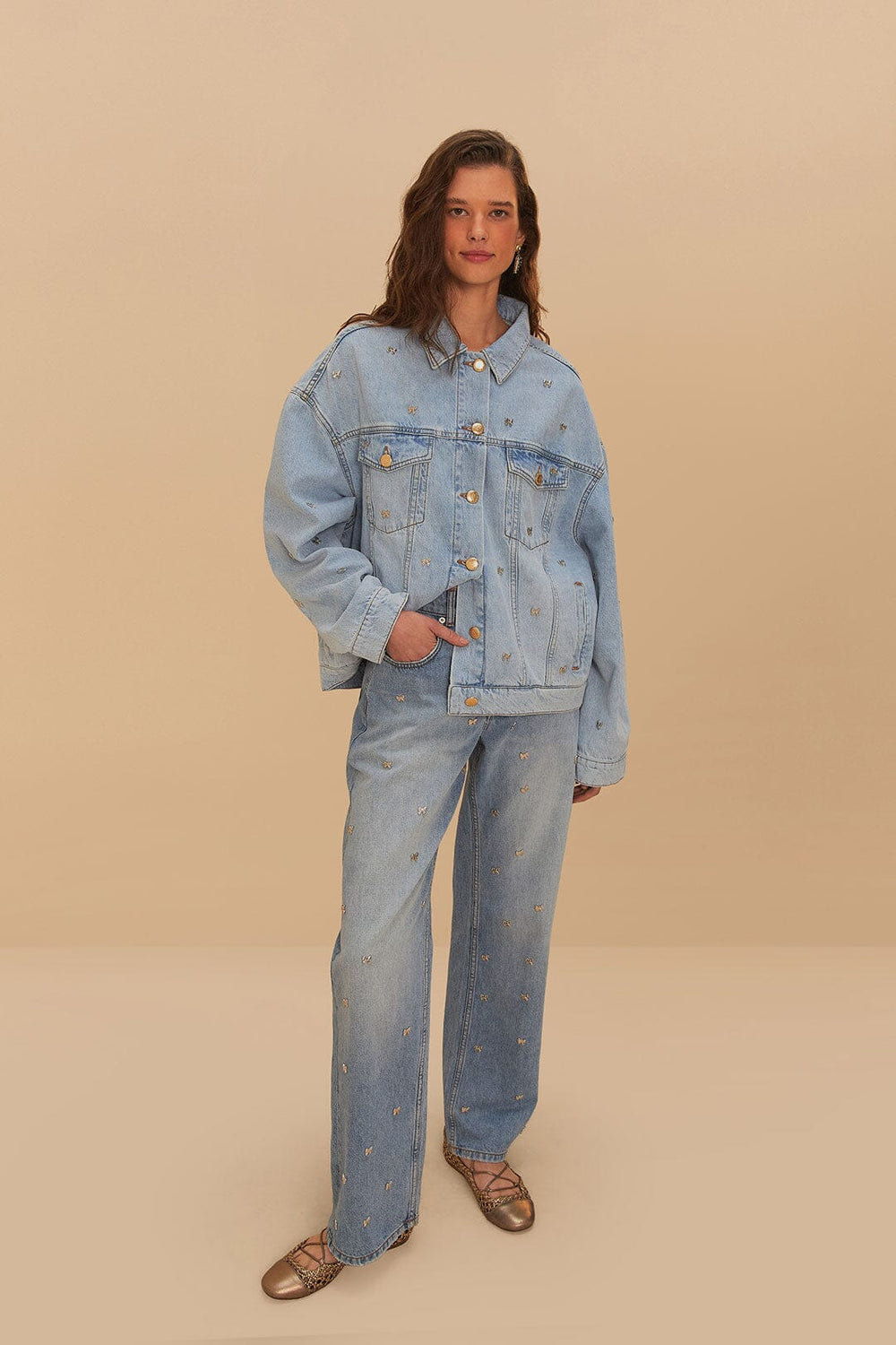 Denim Embroidered Bows Pants | FARM Rio Women