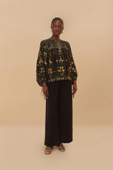 Black Twill Belted Wide Pants | FARM Rio Women