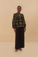 Black Twill Belted Wide Pants | FARM Rio Women