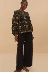 Black Twill Belted Wide Pants | FARM Rio Women