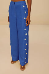 Blue High Waisted Wavy Euroflax™ Premium Linen Pants | FARM Rio Women
