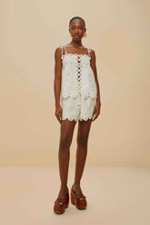 Off-White Flowers Richelieu Euroflax™ Premium Linen Shorts | FARM Rio Women