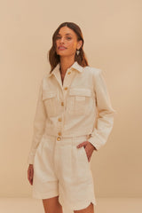 Off-White Twill Laser Pleated Shorts | FARM Rio Women