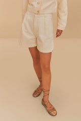 Off-White Twill Laser Pleated Shorts | FARM Rio Women
