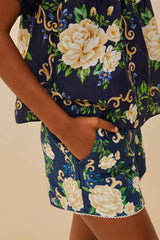 Navy Blue Flower Tapestry Shorts | FARM Rio Women