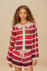 Red Colorful Crochet Tiles Shorts | FARM Rio Women