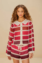 Red Colorful Crochet Tiles Shorts | FARM Rio Women