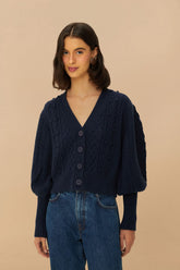 Navy Blue Mixed Stitches Knit Cardigan | FARM Rio Women