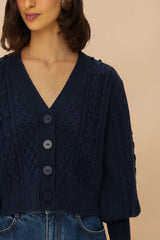 Navy Blue Mixed Stitches Knit Cardigan | FARM Rio Women