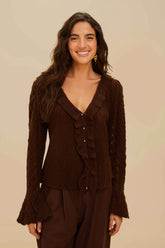 Lace Stitch Knit Ruffles Cardigan | FARM Rio Women