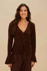 Lace Stitch Knit Ruffles Cardigan | FARM Rio Women