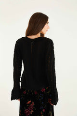 Black Lace Ruffled Knit Cardigan | FARM Rio | FARM Rio Women