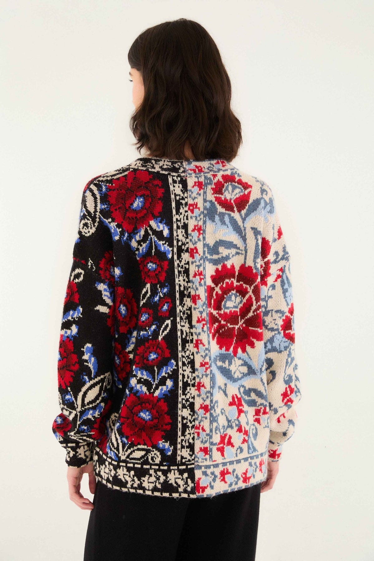 Black Mixed Valentina V Neck Knit Cardigan | FARM Rio | FARM Rio Women