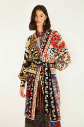 Mixed Flower Print Patchwork Knit Midi Cardigan | FARM Rio | FARM Rio Women