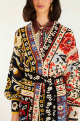 Mixed Flower Print Patchwork Knit Midi Cardigan | FARM Rio | FARM Rio Women