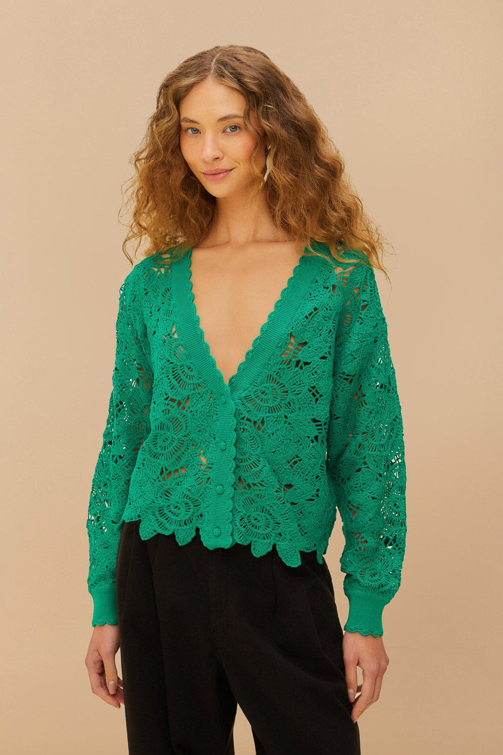 Green Flower Crochet Cardigan | FARM Rio Women