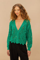 Green Flower Crochet Cardigan | FARM Rio Women