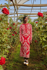 Red Tropical Jacquard Knit Cardigan | FARM Rio Women