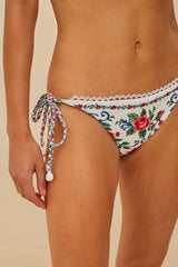 Off-White Flower Tapestry Side Tie Bikini Bottom | FARM Rio Women