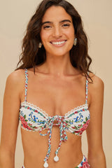 Off-White Flower Tapestry Bikini Top | FARM Rio Women
