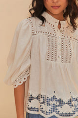 Off-White Romantic Richelieu LENZING™ ECOVERO™ Euroflax™ Blouse | FARM Rio Women