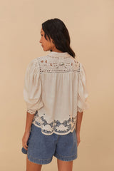 Off-White Romantic Richelieu LENZING™ ECOVERO™ Euroflax™ Blouse | FARM Rio Women