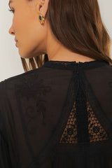 Black Short Sleeve Collar Blouse | FARM Rio Women