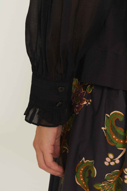 Black Short Sleeve Collar Blouse | FARM Rio Women