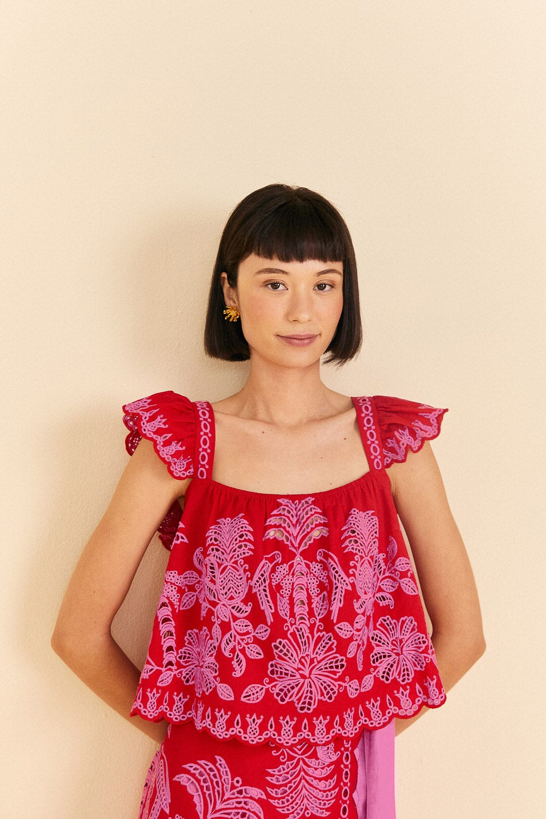 Red Palm Tree Richelieu Blouse | FARM Rio Women