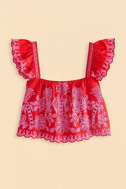 Red Palm Tree Richelieu Blouse | FARM Rio Women