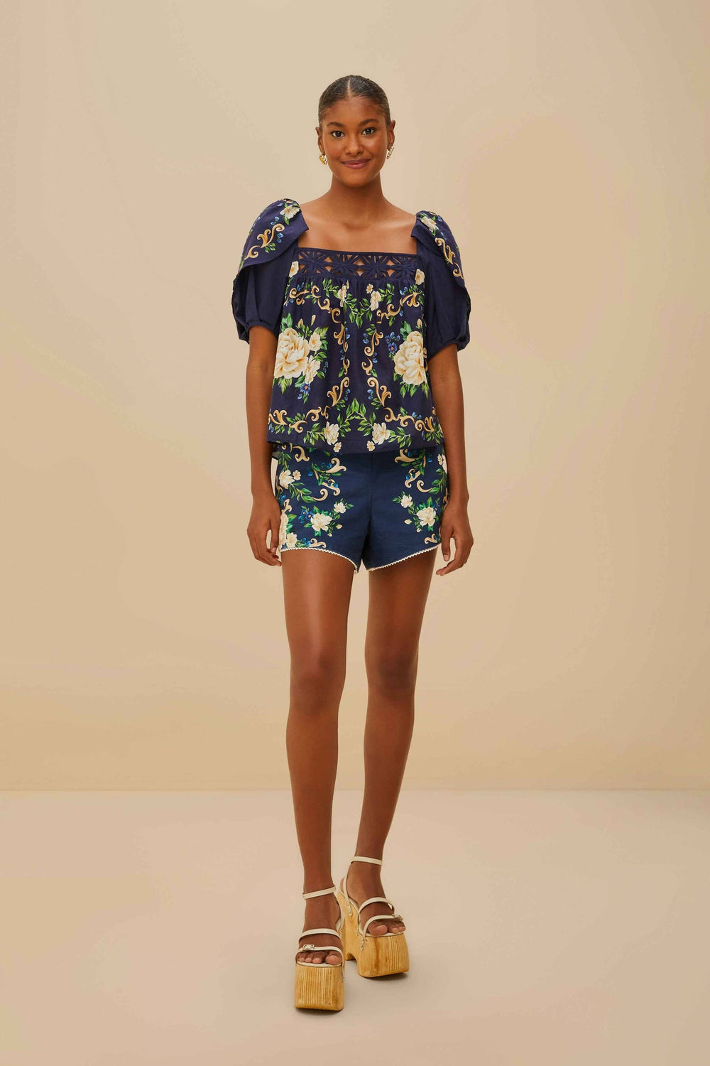 Blue Flower Tapestry Yoke Blouse | FARM Rio Women