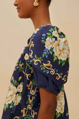 Blue Flower Tapestry Yoke Blouse | FARM Rio Women