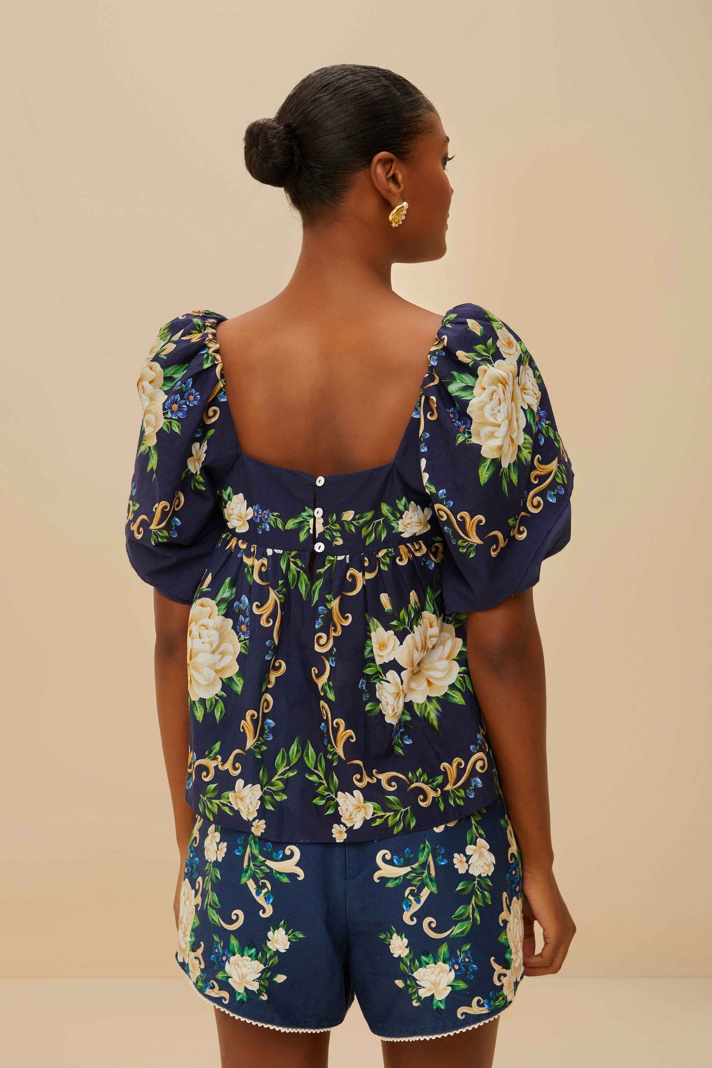 Blue Flower Tapestry Yoke Blouse | FARM Rio Women