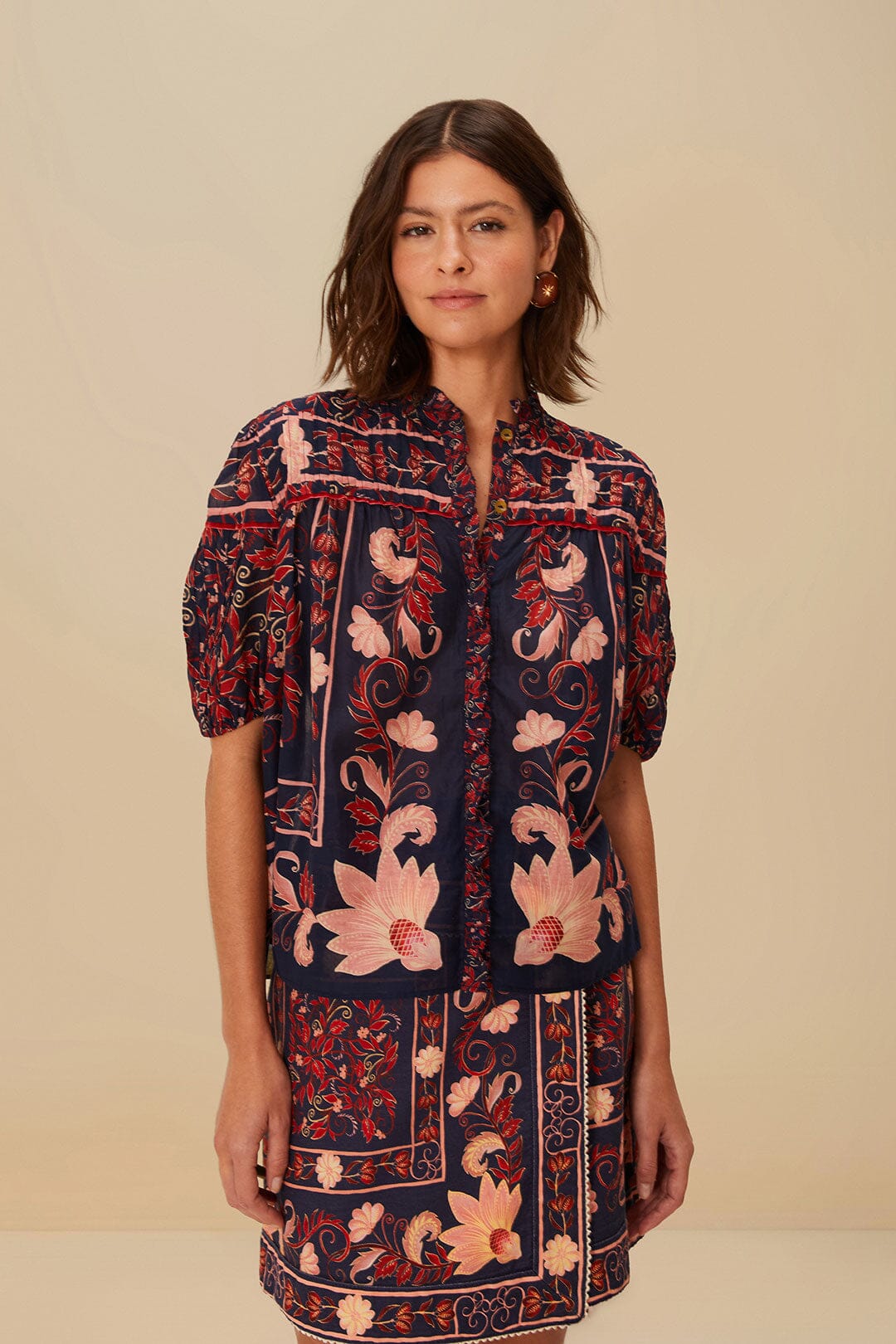 Boho Floral Scarf Navy Blue Blouse | FARM Rio Women