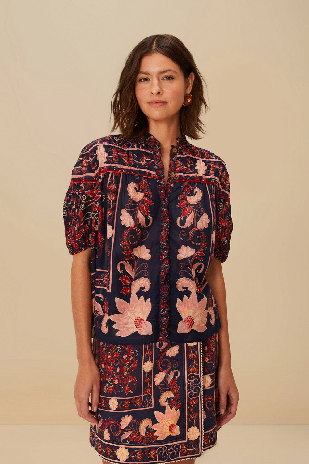 Boho Floral Scarf Navy Blue Blouse | FARM Rio Women