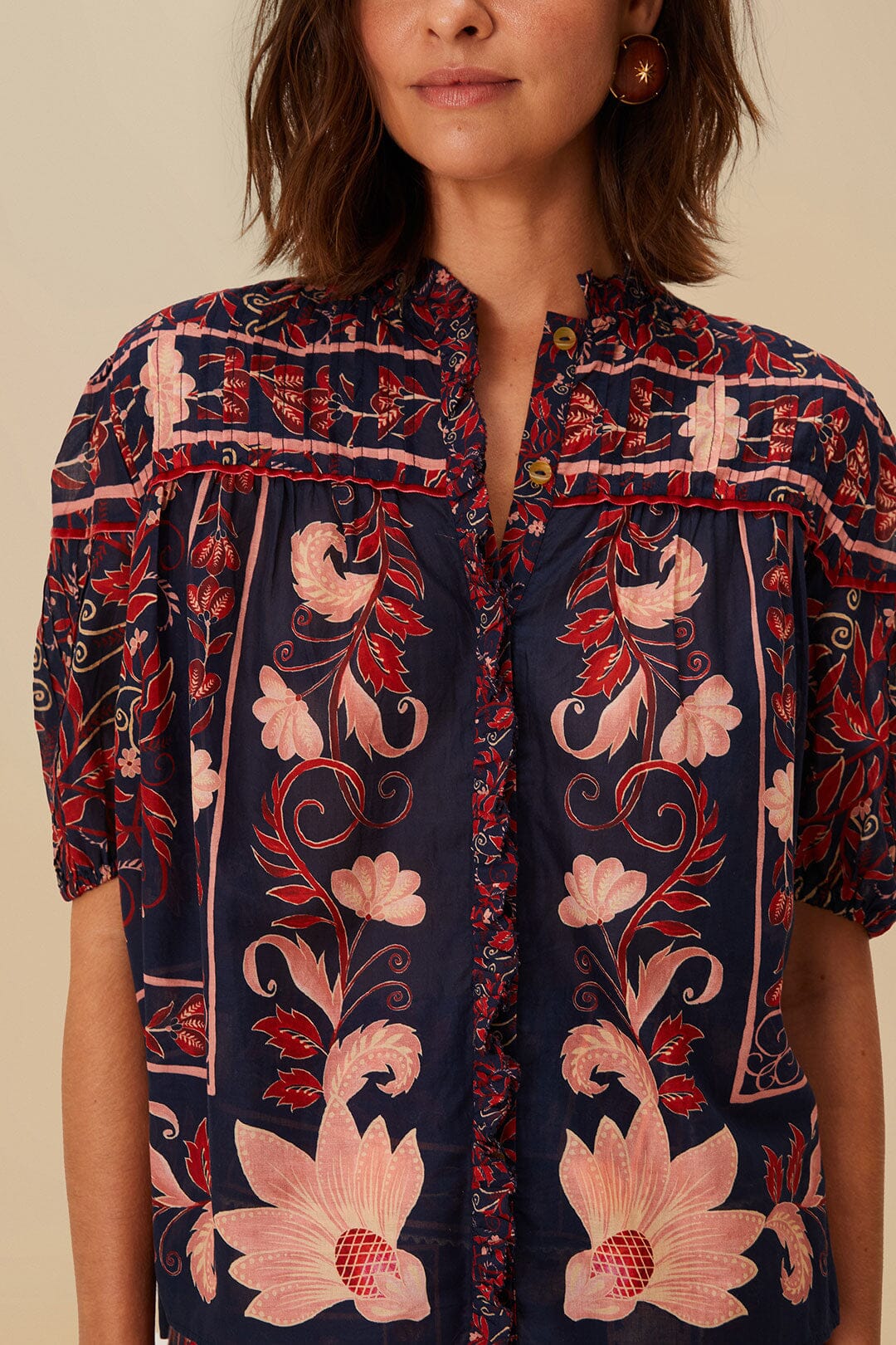 Boho Floral Scarf Navy Blue Blouse | FARM Rio Women