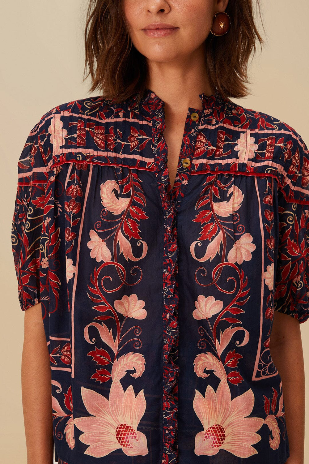Boho Floral Scarf Navy Blue Blouse | FARM Rio Women