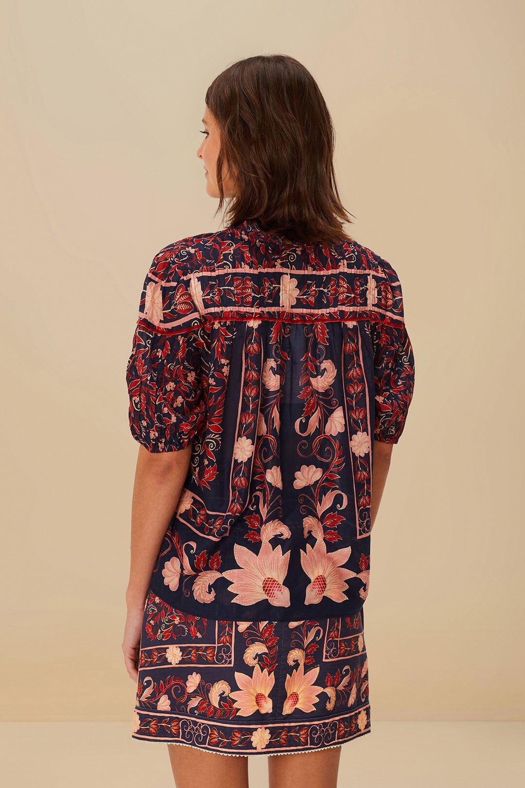 Boho Floral Scarf Navy Blue Blouse | FARM Rio Women