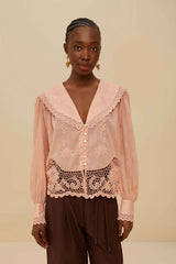 Pink Lacy Long Sleeve Blouse | FARM Rio Women