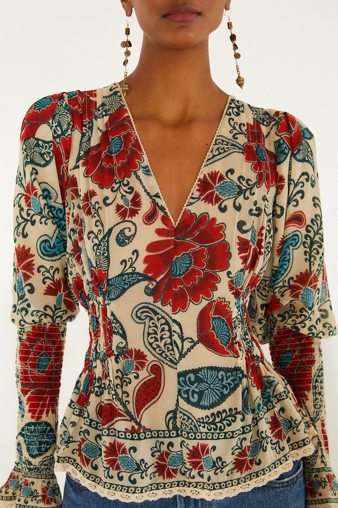 Sand Francesca Long Sleeve Blouse | FARM Rio | FARM Rio Women