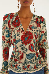 Sand Francesca Long Sleeve Blouse | FARM Rio | FARM Rio Women