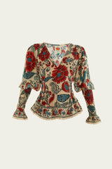Sand Francesca Long Sleeve Blouse | FARM Rio | FARM Rio Women