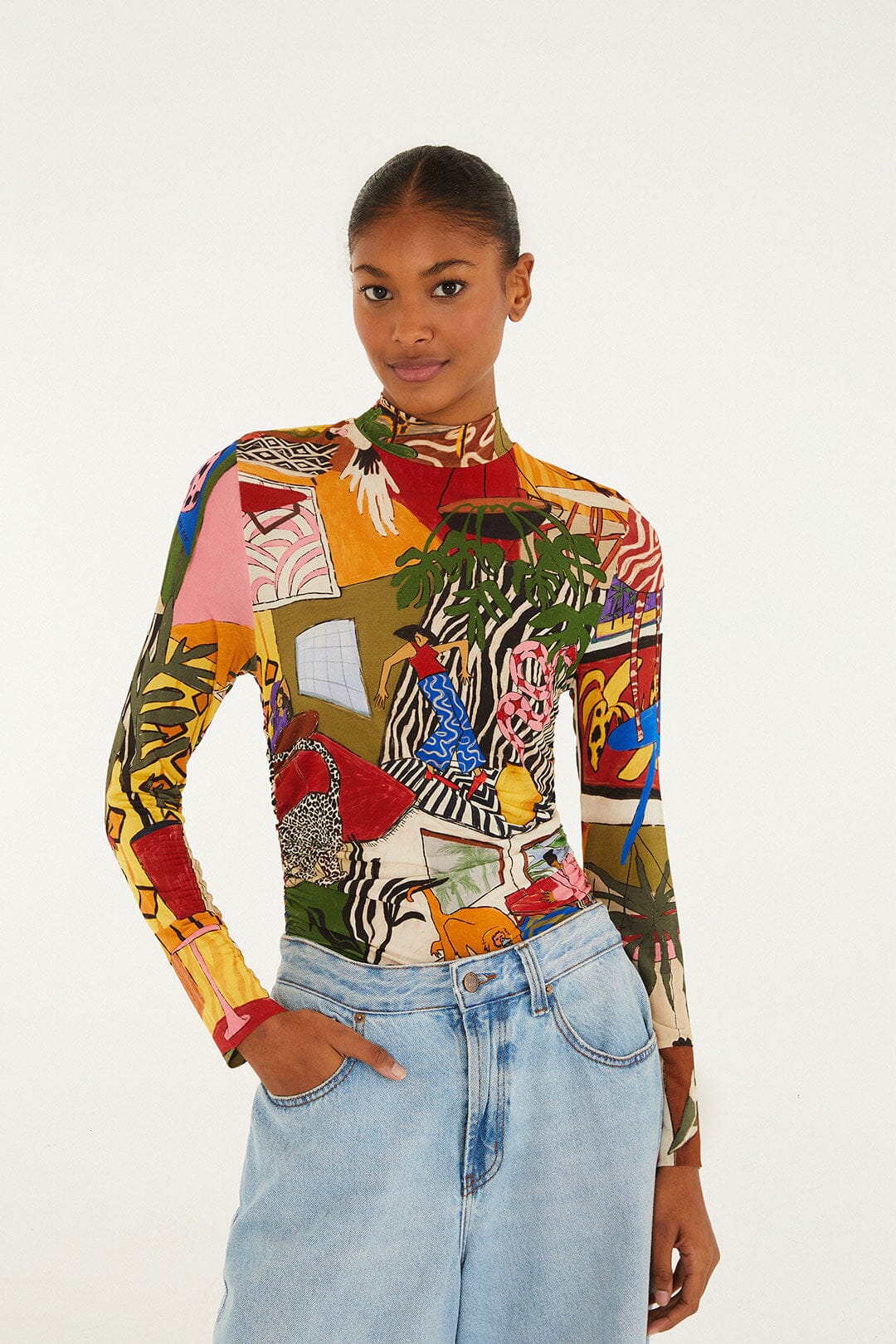 Multicolor Tropical Long Sleeve Turtleneck Blouse | FARM Rio | FARM Rio Women