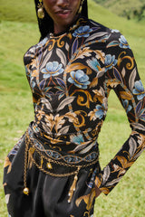 Black Flowerful Garden Jersey Blouse | FARM Rio | FARM Rio Women