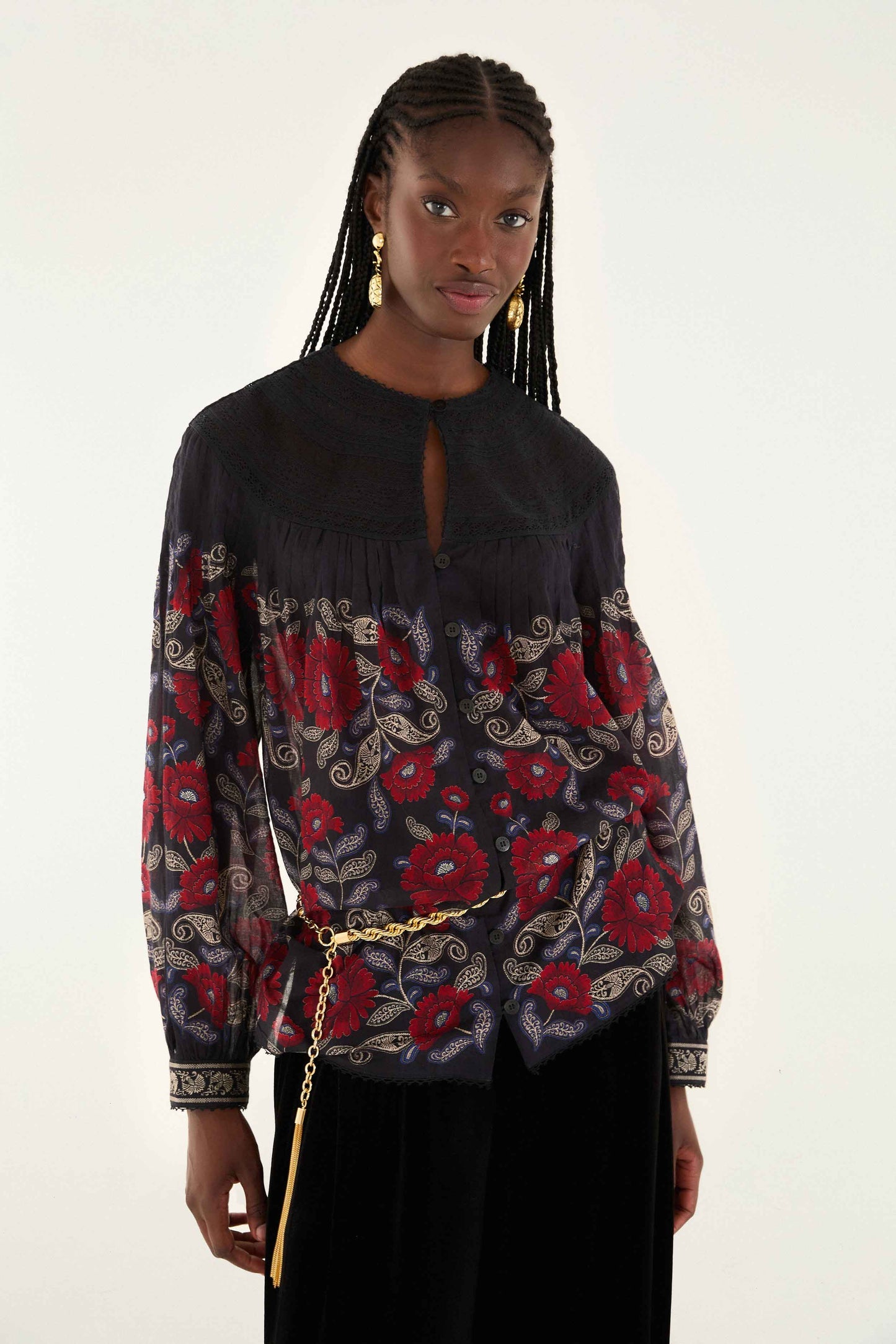 Black Valentina Long Sleeve Blouse | FARM Rio | FARM Rio Women