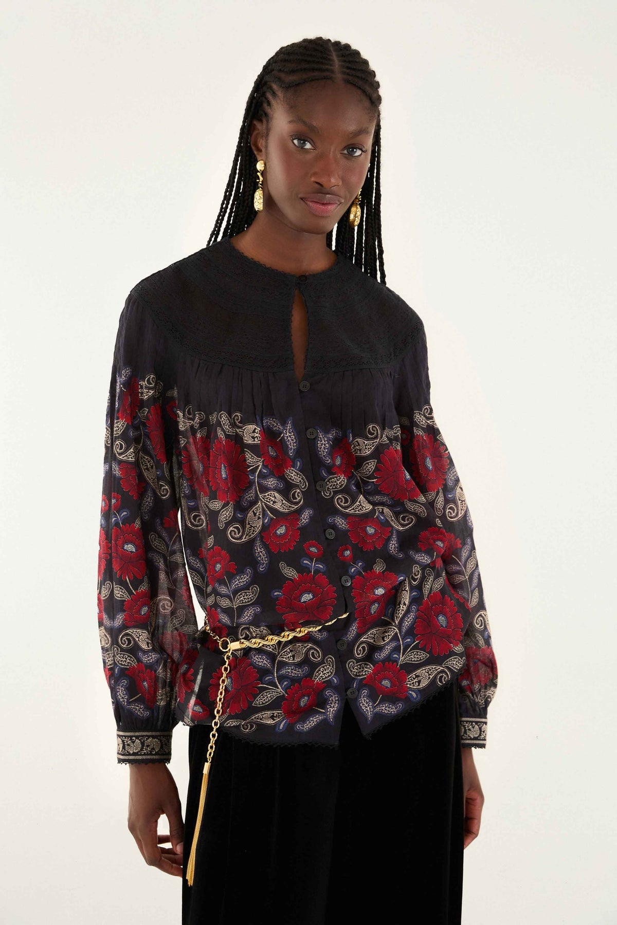 Black Valentina Long Sleeve Blouse | FARM Rio | FARM Rio Women