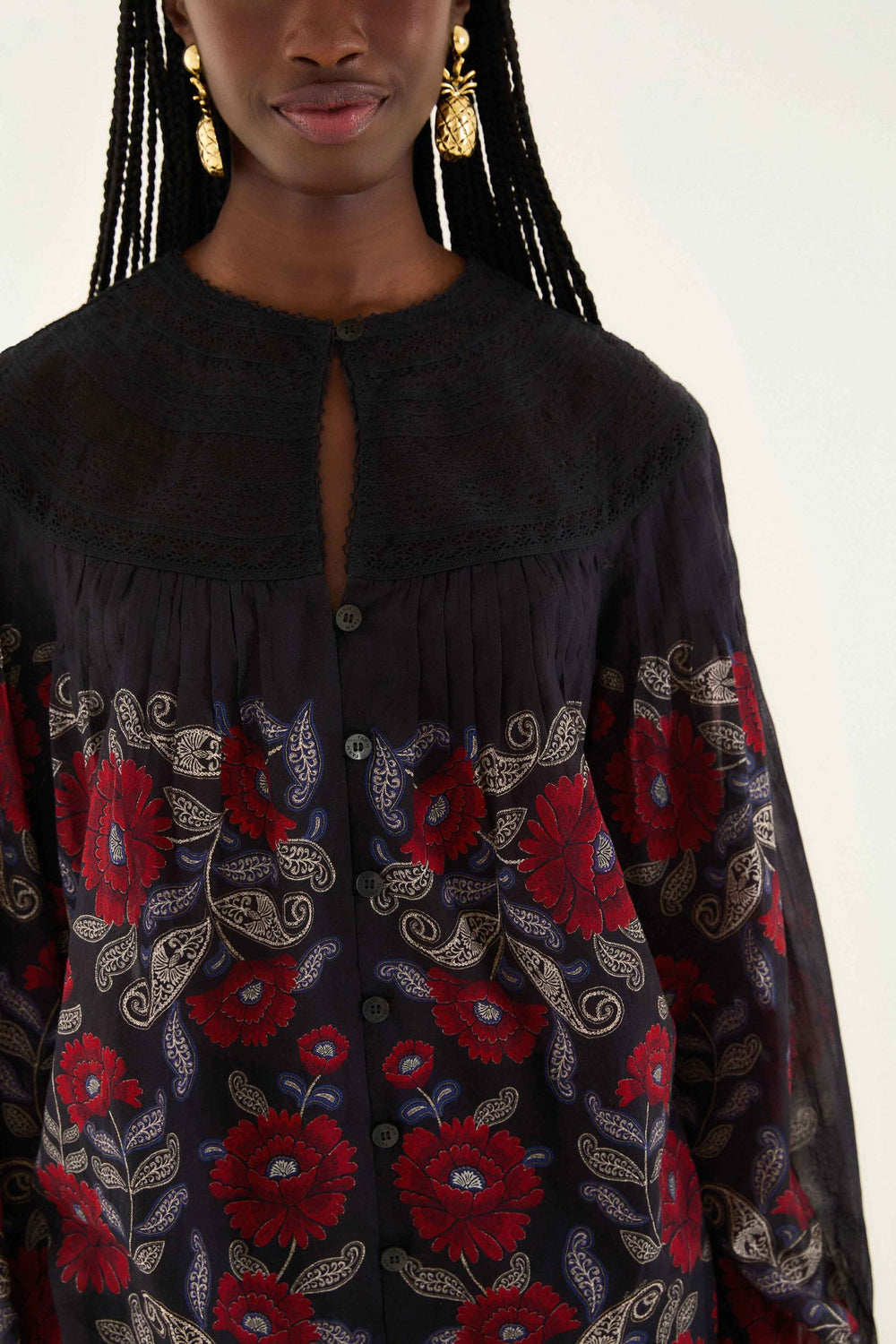 Black Valentina Long Sleeve Blouse | FARM Rio | FARM Rio Women